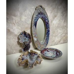 VTG 90’s Studio Pottery 4 Piece Set - Mirror, Wall Pocket, X2 Trinket Dishes